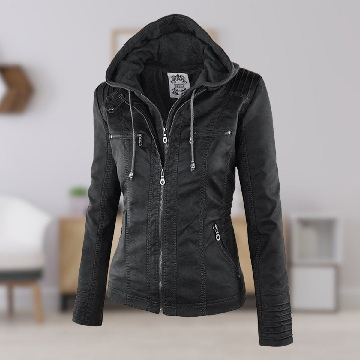 Lucinda | Hooded Moto Jacket with Removable Hood