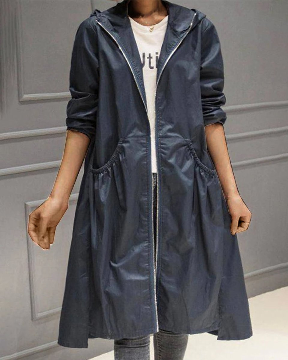 Cassandra | Long Hooded Zipped Trench Coat
