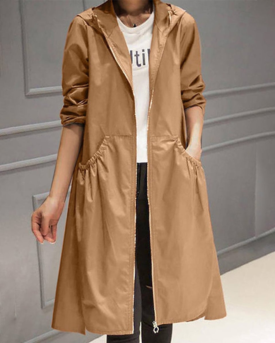 Cassandra | Long Hooded Zipped Trench Coat
