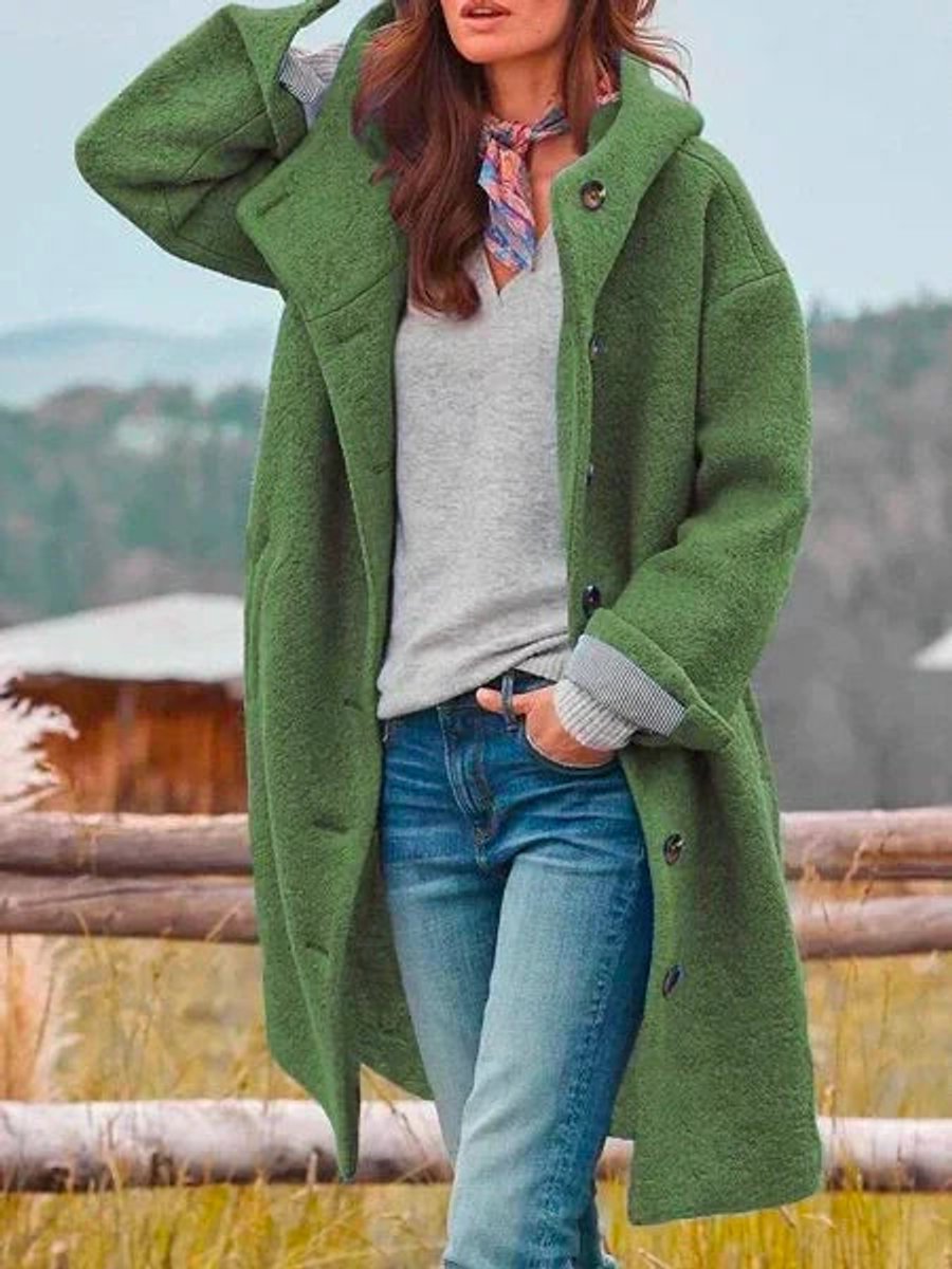 Eleanor | Long Hooded Coat with Front Buttoning