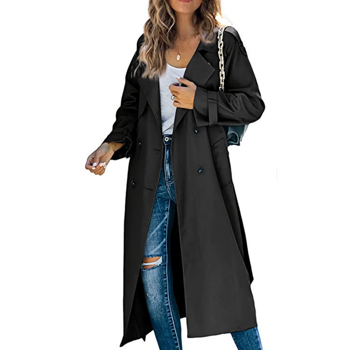 Julia | Long Crossed and Belted Trench Coat