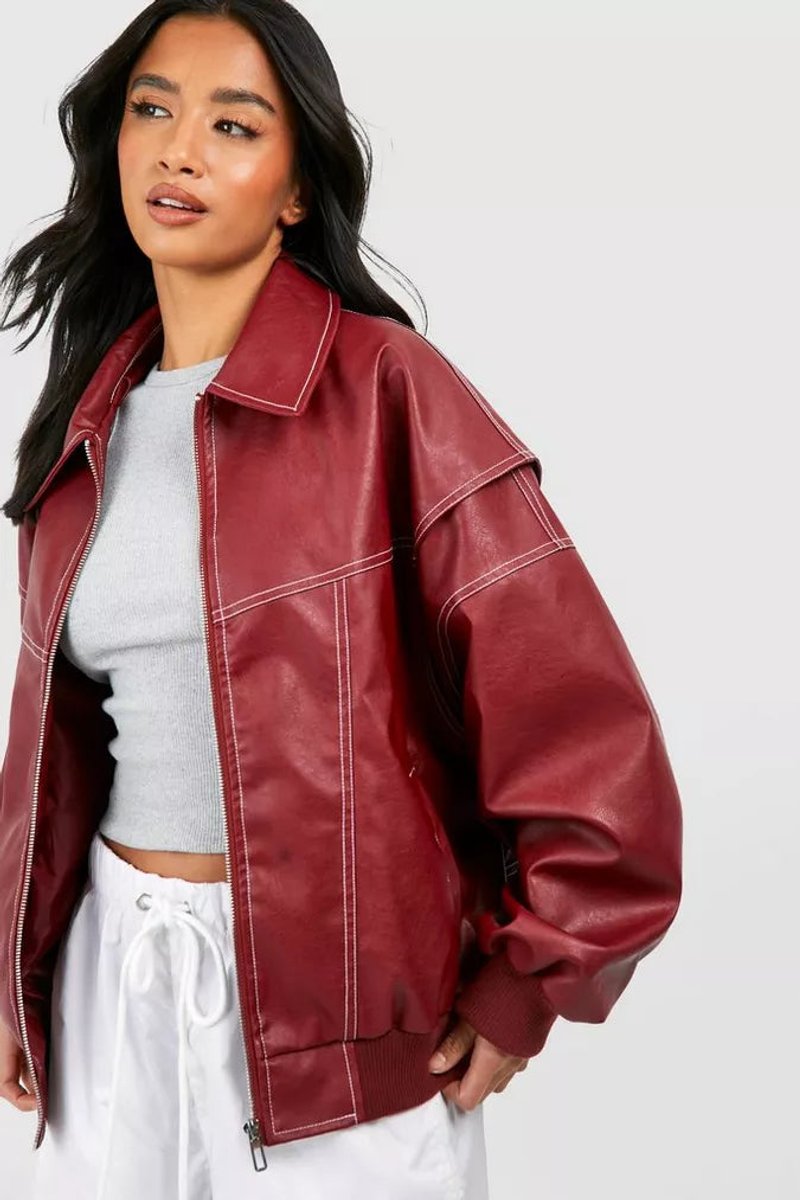 Reagan | Oversized Bomber Jacket with Contrast Stitching